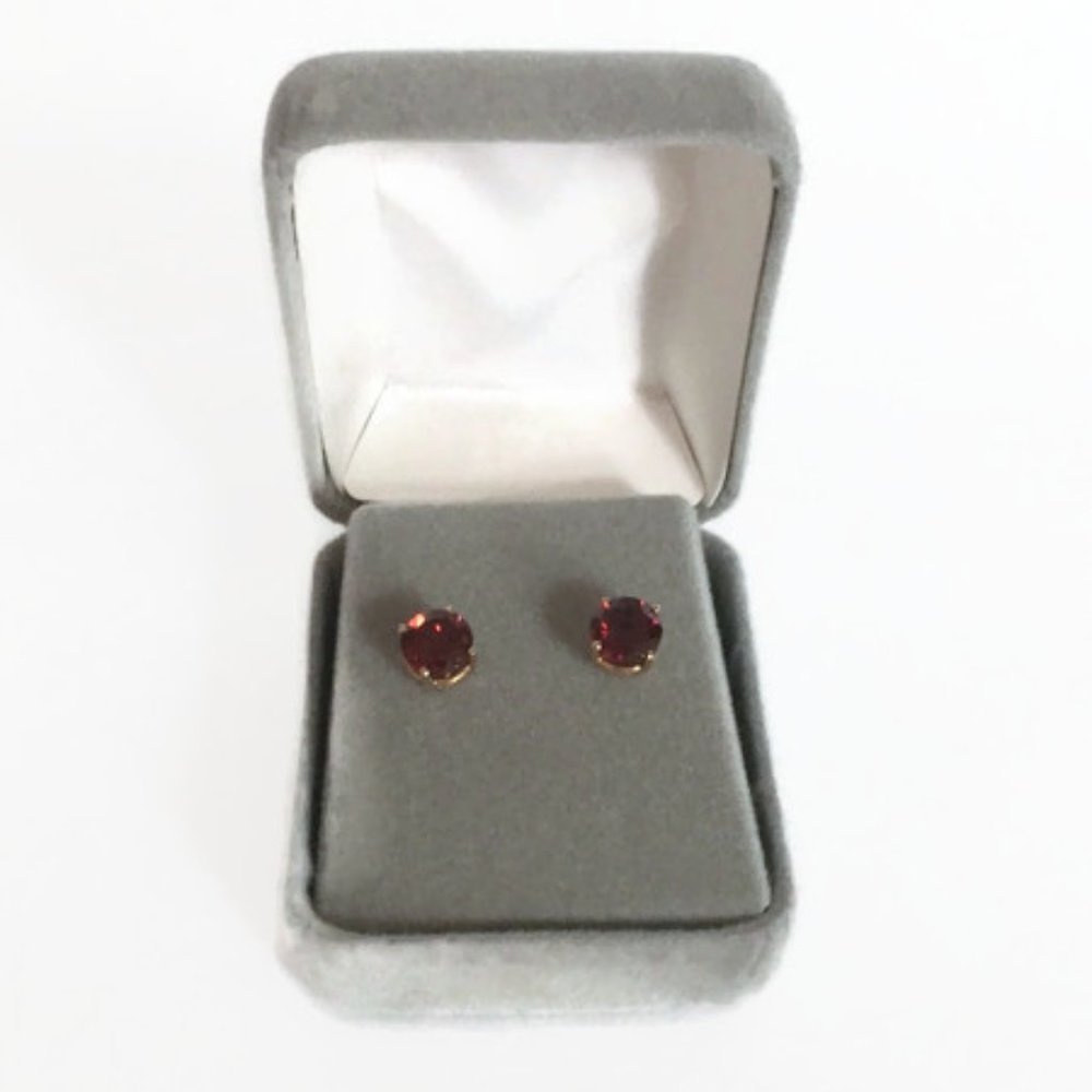 7mm Round Stud Garnet Earrings 14K Prong Set NEW